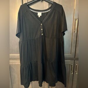 Knox Rose Women’s Tiered Babydoll Short Sleeve MIDI black dress 2X